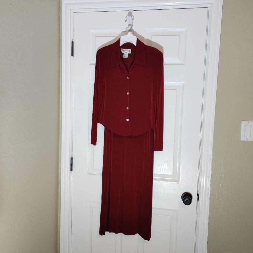 VTG Ronni Nicole tank dress and jacket set, Burgundy, size 4P.